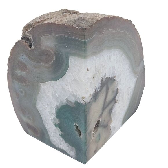 Natural Agate Geode Crystal Interior Polished Edges Mineral Geology Vintage - Picture 2 of 10